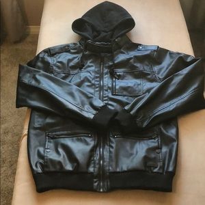 KR3W Wallace 2 Faux Leather Black Hooded Jacket